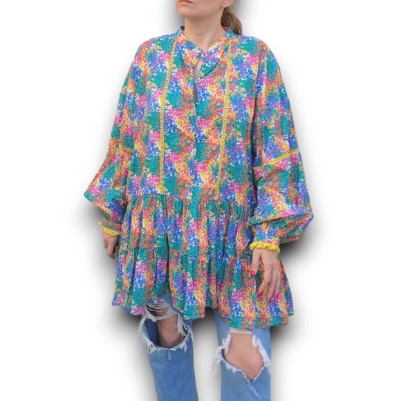 ALL THINGS MOCHI Colorful Tunic with Lace Trim - Picture 1 of 7